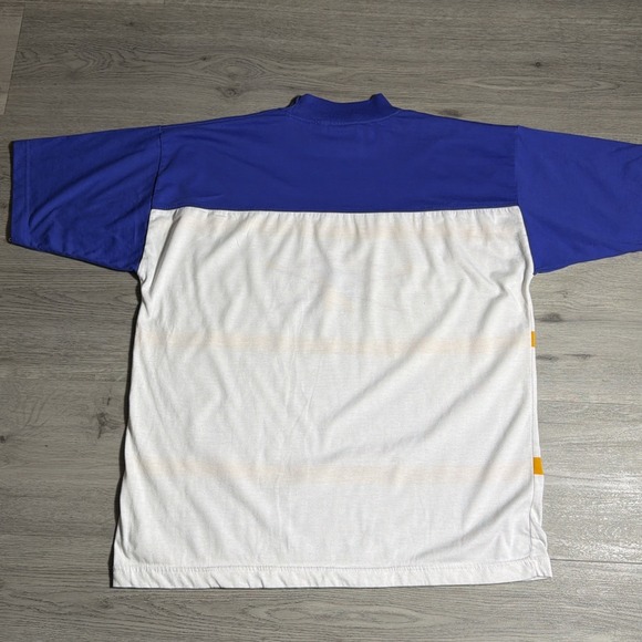 Vintage Wilson American Classic Striped Tee XL Blue Yellow 90s Made in Singapore - Picture 10 of 10